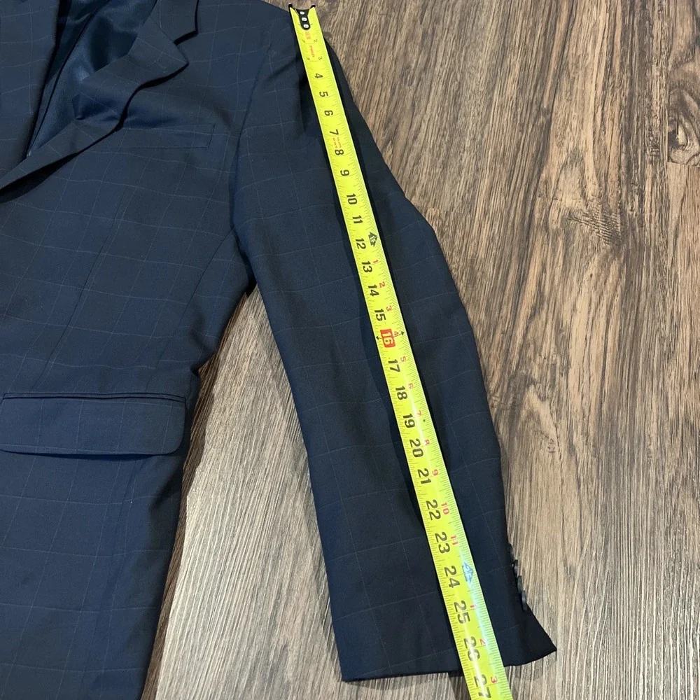 Banana Republic Tailored Fit Windowpane Navy Suit Mens Pants 44L 33X34-Set